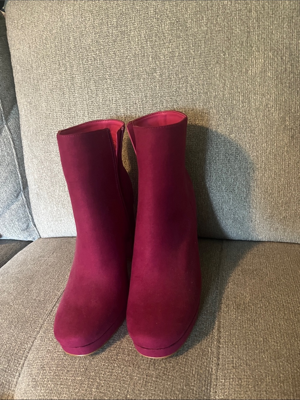 Shoe Dazzle fuchsia Suede Ankle Booties - Platform Heel